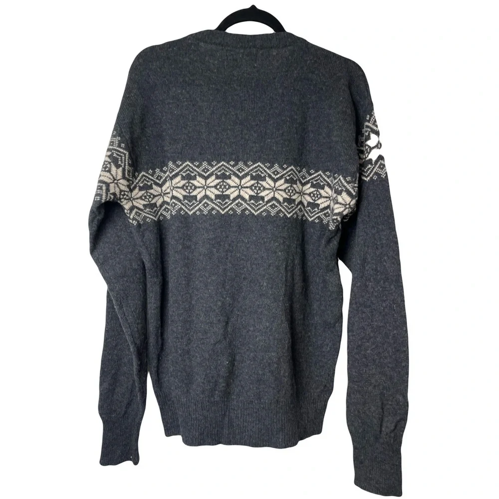 Moose Creek | Gray Wool Nordic Fair Isle Classic Crewneck Sweater, Men’s Large